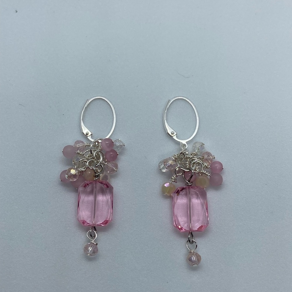 Pretty Pink Hues chandelier wire wrapped earrings